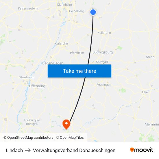 Lindach to Verwaltungsverband Donaueschingen map