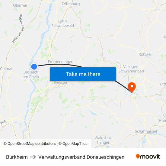 Burkheim to Verwaltungsverband Donaueschingen map