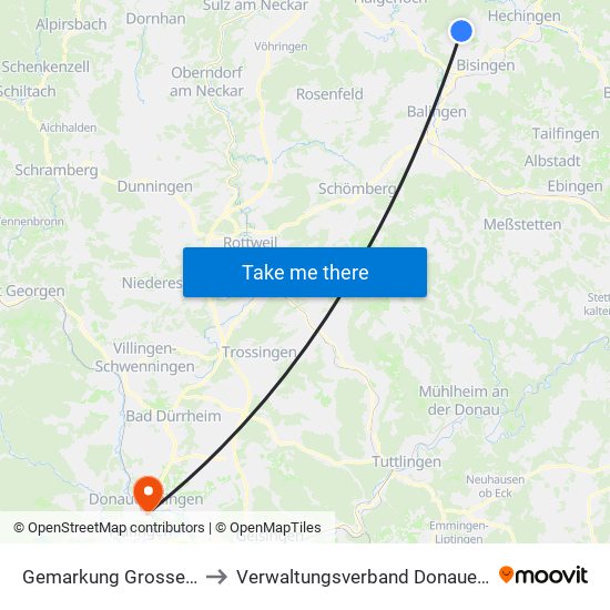 Gemarkung Grosselfingen to Verwaltungsverband Donaueschingen map