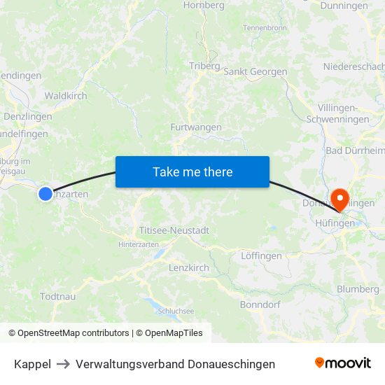 Kappel to Verwaltungsverband Donaueschingen map