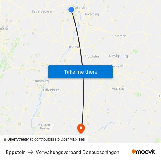 Eppstein to Verwaltungsverband Donaueschingen map