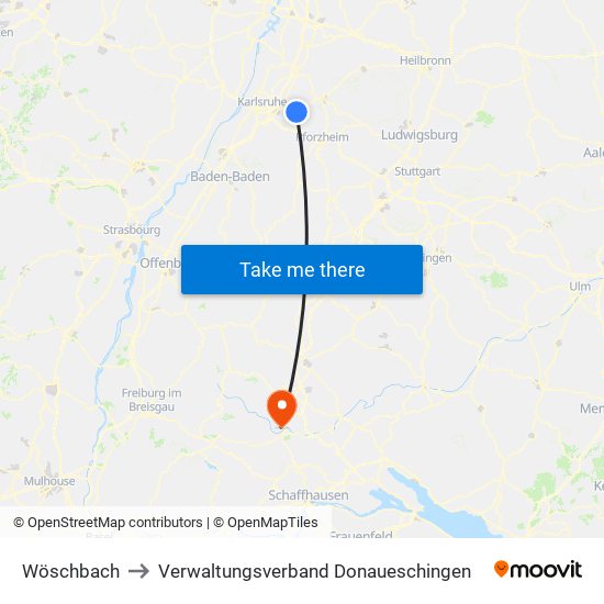 Wöschbach to Verwaltungsverband Donaueschingen map