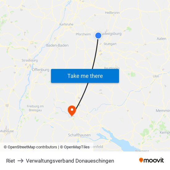 Riet to Verwaltungsverband Donaueschingen map