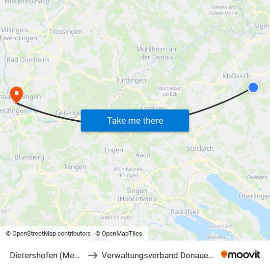 Dietershofen (Meßkirch) to Verwaltungsverband Donaueschingen map