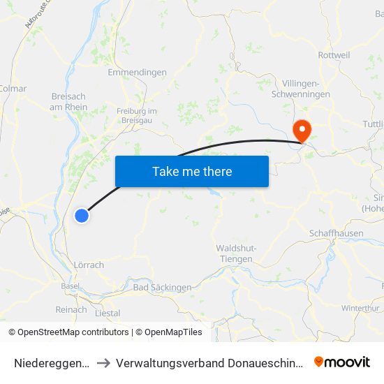 Niedereggenen to Verwaltungsverband Donaueschingen map