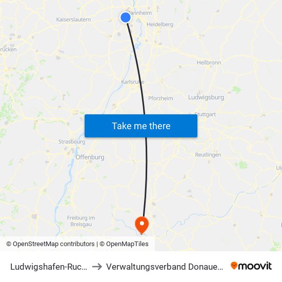Ludwigshafen-Ruchheim to Verwaltungsverband Donaueschingen map