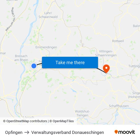 Opfingen to Verwaltungsverband Donaueschingen map