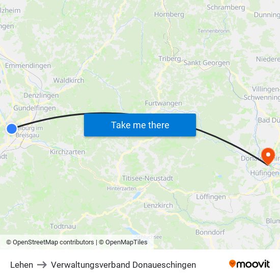 Lehen to Verwaltungsverband Donaueschingen map