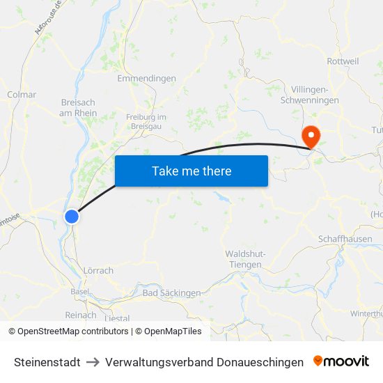 Steinenstadt to Verwaltungsverband Donaueschingen map