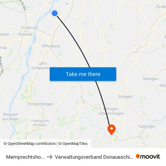 Memprechtshofen to Verwaltungsverband Donaueschingen map