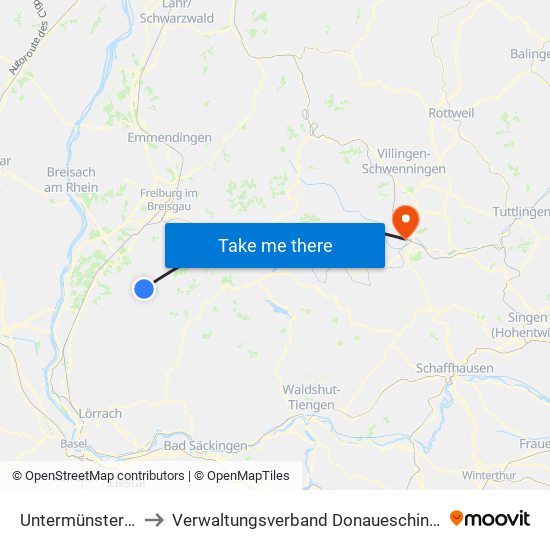Untermünstertal to Verwaltungsverband Donaueschingen map