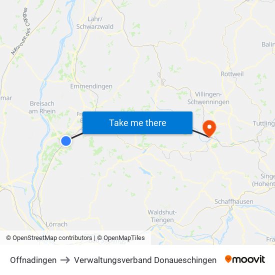 Offnadingen to Verwaltungsverband Donaueschingen map