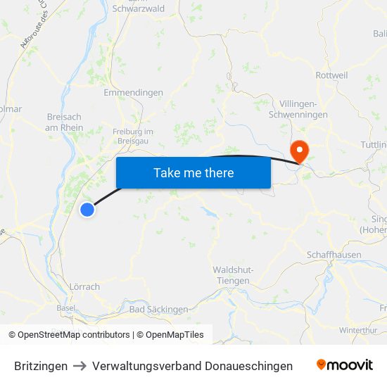 Britzingen to Verwaltungsverband Donaueschingen map