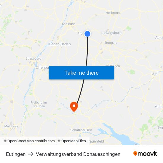 Eutingen to Verwaltungsverband Donaueschingen map