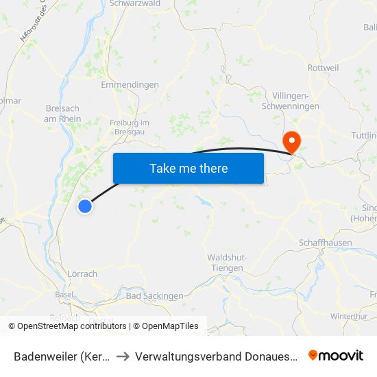 Badenweiler (Kernort) to Verwaltungsverband Donaueschingen map