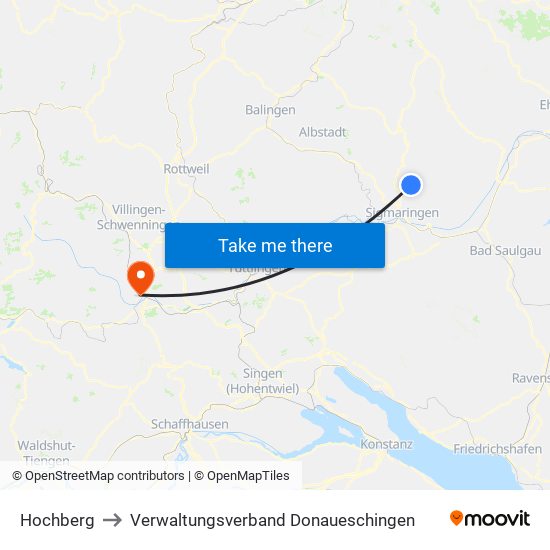 Hochberg to Verwaltungsverband Donaueschingen map