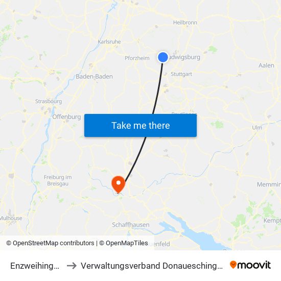 Enzweihingen to Verwaltungsverband Donaueschingen map