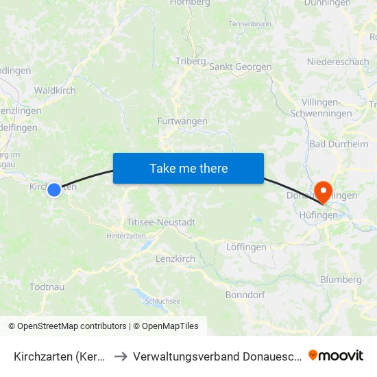 Kirchzarten (Kernort) to Verwaltungsverband Donaueschingen map