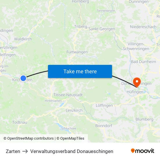 Zarten to Verwaltungsverband Donaueschingen map