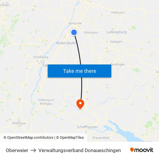 Oberweier to Verwaltungsverband Donaueschingen map