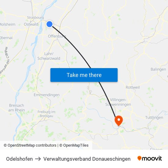 Odelshofen to Verwaltungsverband Donaueschingen map