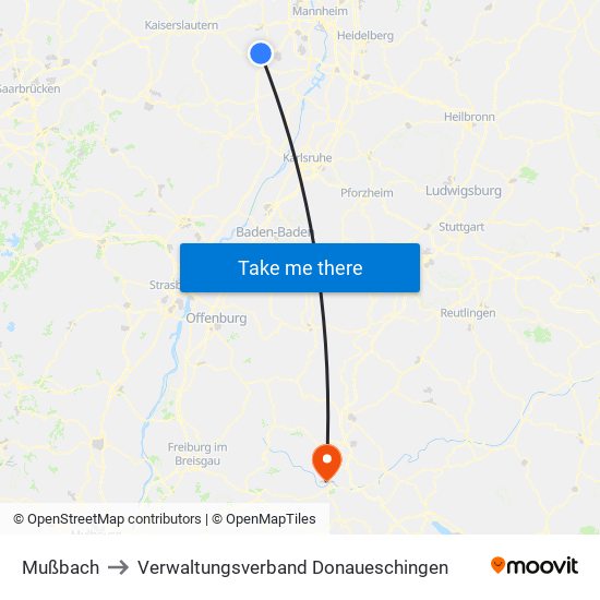 Mußbach to Verwaltungsverband Donaueschingen map