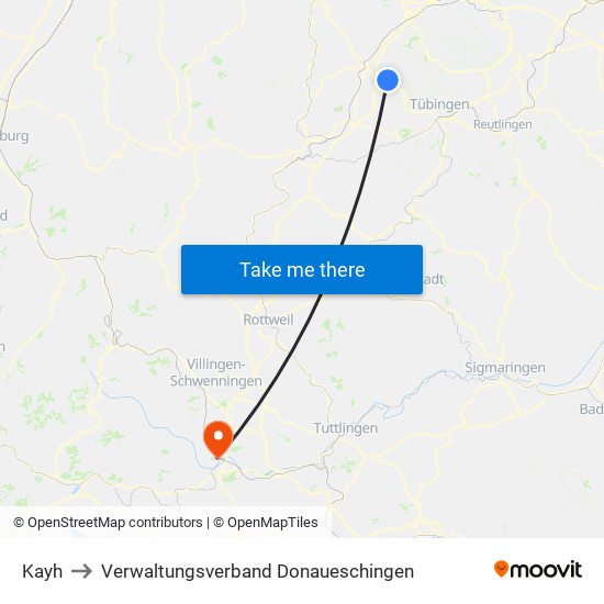 Kayh to Verwaltungsverband Donaueschingen map