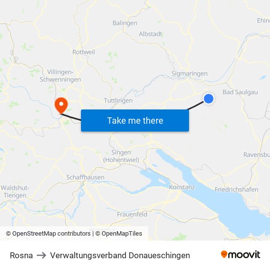 Rosna to Verwaltungsverband Donaueschingen map