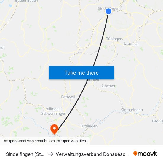 Sindelfingen (Stadt) to Verwaltungsverband Donaueschingen map