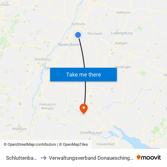 Schluttenbach to Verwaltungsverband Donaueschingen map