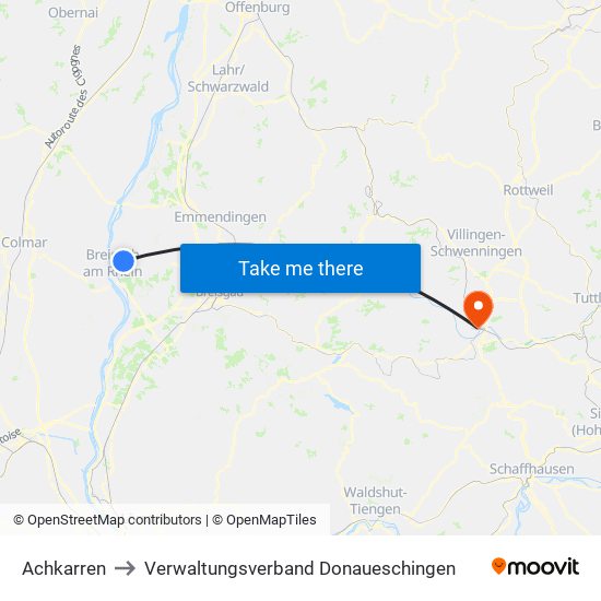 Achkarren to Verwaltungsverband Donaueschingen map