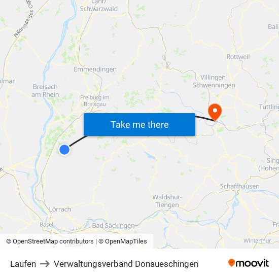 Laufen to Verwaltungsverband Donaueschingen map