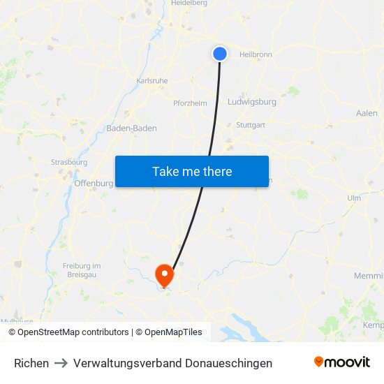 Richen to Verwaltungsverband Donaueschingen map