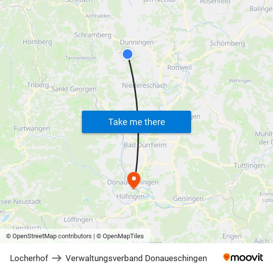 Locherhof to Verwaltungsverband Donaueschingen map