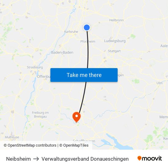 Neibsheim to Verwaltungsverband Donaueschingen map