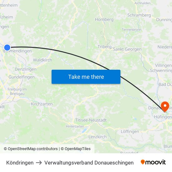 Köndringen to Verwaltungsverband Donaueschingen map