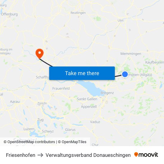 Friesenhofen to Verwaltungsverband Donaueschingen map