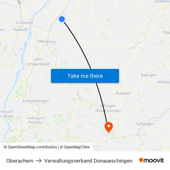 Oberachern to Verwaltungsverband Donaueschingen map