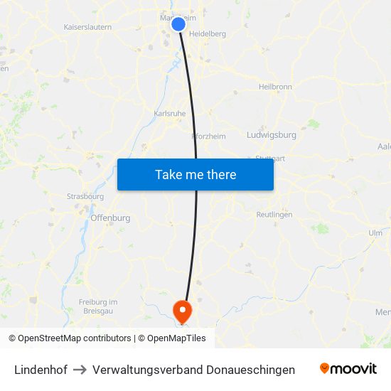 Lindenhof to Verwaltungsverband Donaueschingen map