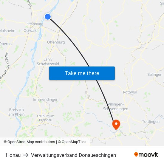 Honau to Verwaltungsverband Donaueschingen map