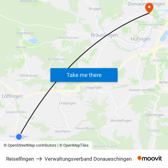 Reiselfingen to Verwaltungsverband Donaueschingen map