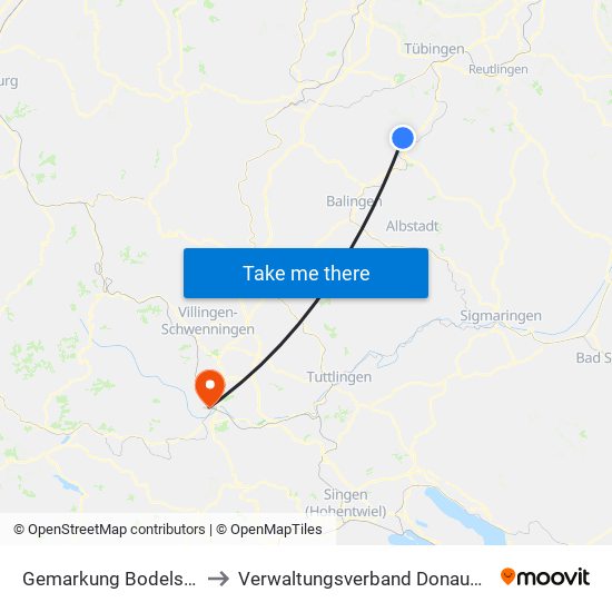 Gemarkung Bodelshausen to Verwaltungsverband Donaueschingen map