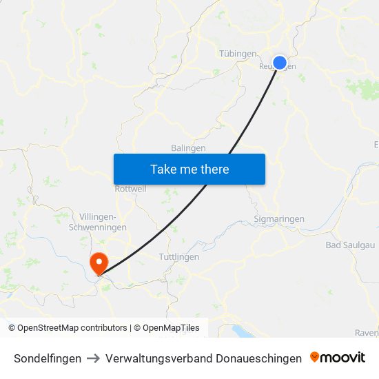 Sondelfingen to Verwaltungsverband Donaueschingen map