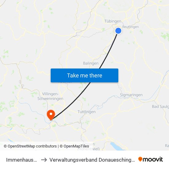 Immenhausen to Verwaltungsverband Donaueschingen map