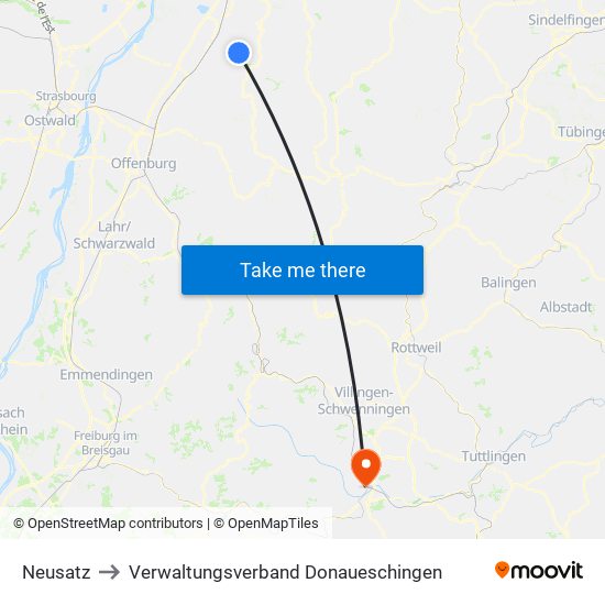 Neusatz to Verwaltungsverband Donaueschingen map