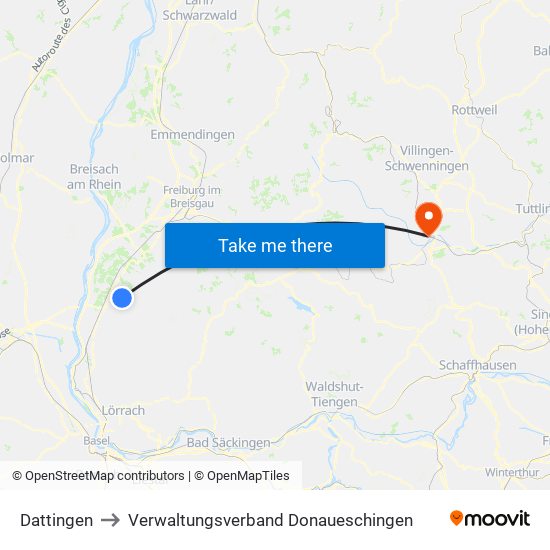 Dattingen to Verwaltungsverband Donaueschingen map