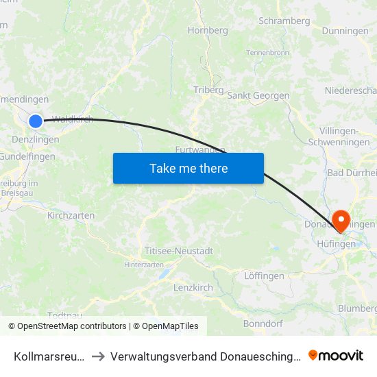 Kollmarsreute to Verwaltungsverband Donaueschingen map