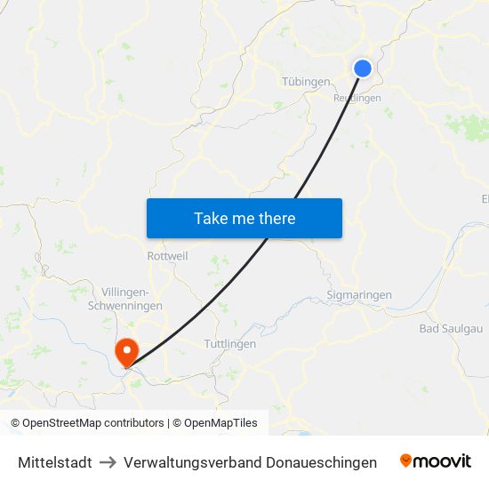 Mittelstadt to Verwaltungsverband Donaueschingen map