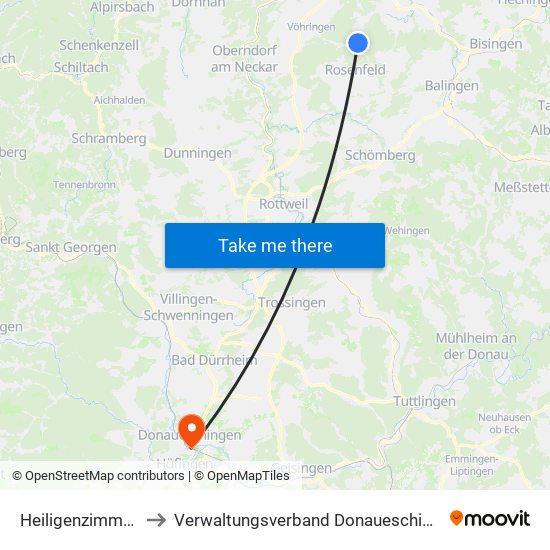 Heiligenzimmern to Verwaltungsverband Donaueschingen map