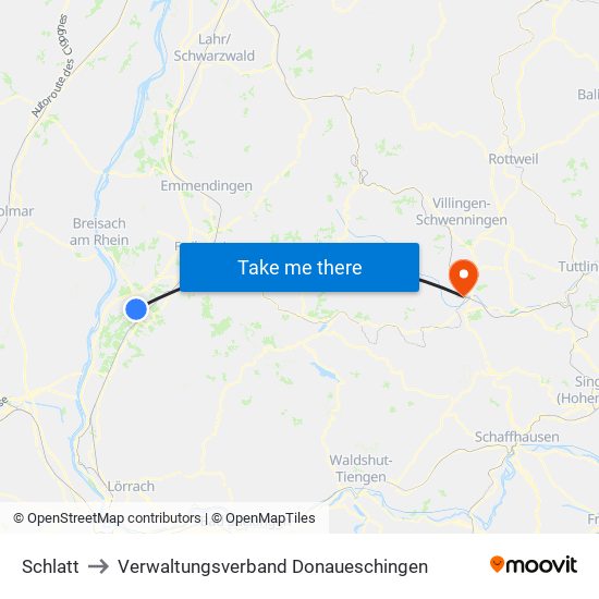 Schlatt to Verwaltungsverband Donaueschingen map